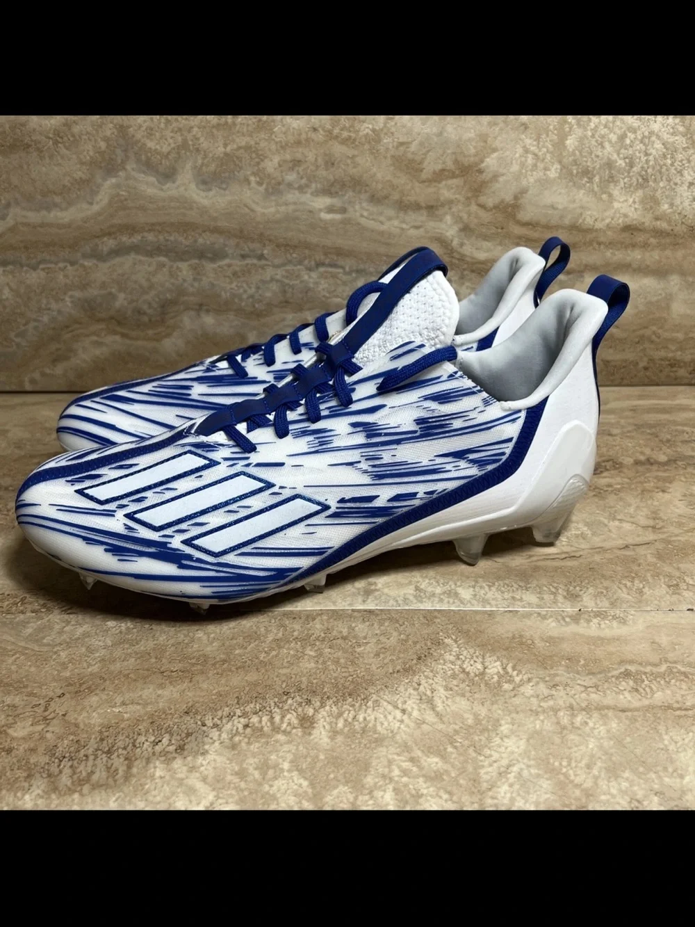 Adidas Adizero Football Cleats White Blue Metallic Silver Men’s